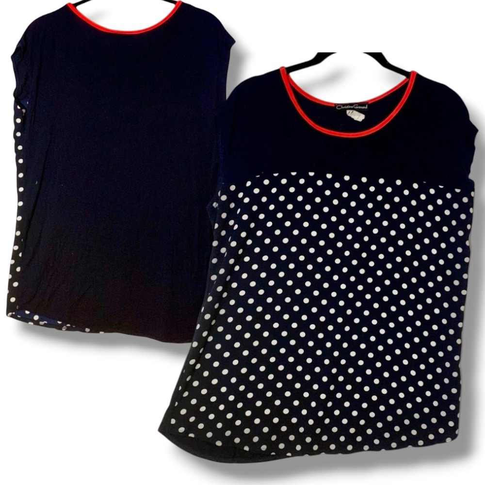Christine Gerard Navy Polka Dot Cap Sleeve Blouse